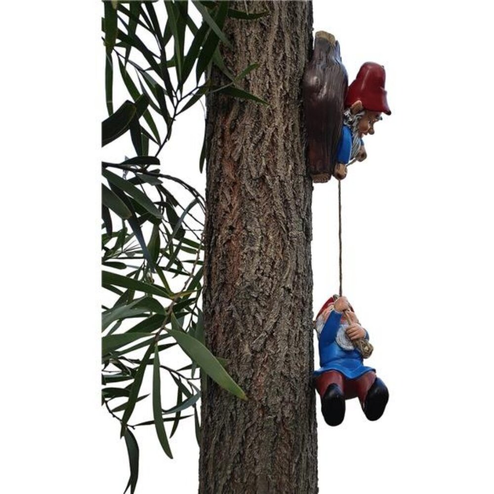 Gnome Tree Hugger Figurines Miniature Fairy Elf Climbing Tree Hanging Statue